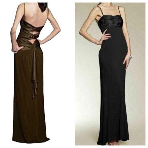 Mary L Couture Shirred Bodice Gown Dress Black Sz 2 Criss Cross Back Prom Formal - Picture 1 of 12